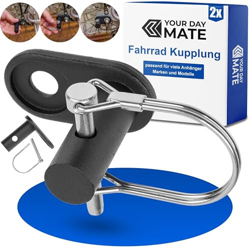 Fahrradanhänger Kupplung, 2 Sets, Schwarz, mit Sicherheitssplint, passend für viele Anhänger Marken und Modelle, Fahrradkupplung Hänger, Adapter hinten Deichsel Hinterrad, Fahrrad Anhängerkupplung
