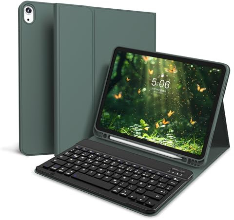 zoyu Tastatur Hülle für iPad (A16) 11 Zoll 2025/10. Generation 2022 10.9 Zoll, Magnetische Abnehmbare Kabellose, Bluetooth-Keyboard, QWERTZ, Nachtgrün