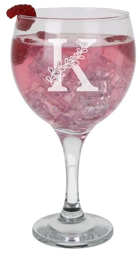 K Personalisierbares Monogramm Initiale geätzt Gin Kelch Glas Gravur Name Gin Glas Geburtstagsgeschenk für Sie oder Ihn Individuelles Namensgeschenk für Sie oder Ihn Personalisierte Initiale Gravur