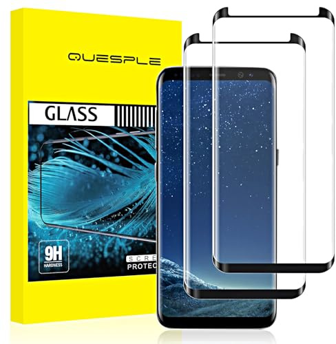 QUESPLE [2 Pièces] Verre Trempé pour Samsung Galaxy S8, Haute Qualité 3D Incurvé Couverture Complète, Dureté 9H, Sans Bulles, Film Protection écran Compatible avec Samsung S8