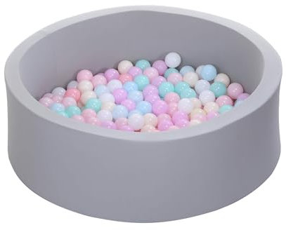 Rebecca Mobili Planschbecken mit Bällen, runder Pool für Kinder, grau, mit 200 bunten Bällen, für Kinder ab 1 Jahr, Geschenkidee - Maße HxBxT: 28 x 90 x 90 cm - Art. KR9022