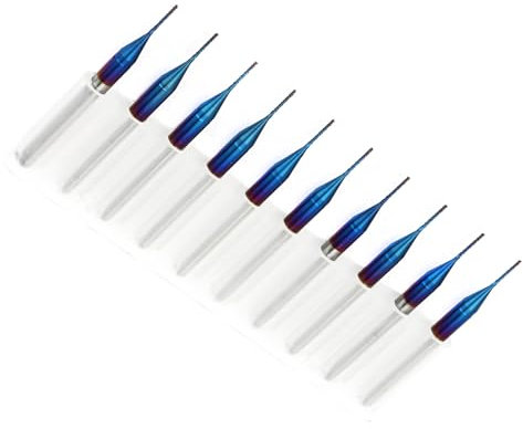Acouto Wolframcarbid-Fräser, 10 Stück Kegelschaftfräser für PCB-Graviermaschine, Blau Beschichtet, CNC-Maschinen-Ersatz (0,5 mm)