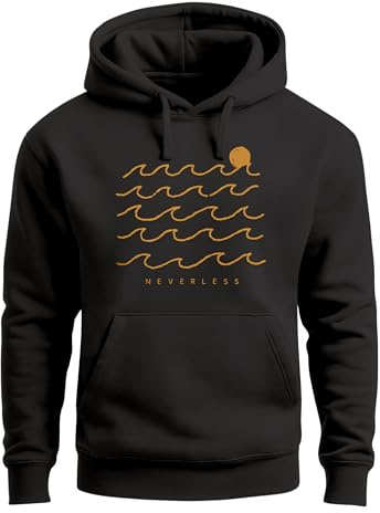 Neverless® Hoodie Herren Print Minimalismus Wellen Sonne Meer Aufdruck Kapuzen-Pullover Männer Fashion Streetstyle