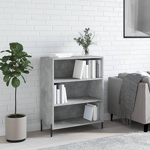 KLYEON Scaffale Grigio Cemento 69,5x32,5x90 cm in Legno Multistrato,Moderna Libreria a Ripiani Grigio Cemento e per Arredare Soggiorno e Casa Sala da pranzo, Credenze e buffet