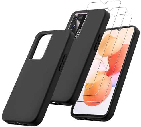MIBZOR 4 in 1 Schwarz Hülle Kompatibel mit Cubot A10 (6.56), 1 Handyhülle und 3 Stück Schutzglas Panzerglas, Black Schutzhülle Weich Silikon Flexibel TPU Tasche Case
