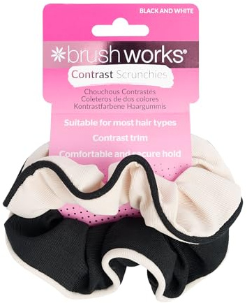 Brushworks Contrast Scrunchies – 2 Pack Black & Cream Hair Scrunchies for Ponytails, Buns & Everyday Hairstyles, Soft Fabric Hair Accessories for Women
