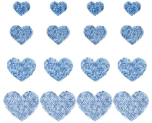 PATIKIL 4 Sizes Heart Rhinestone Patches, 16 Pcs Heart Shape Iron on Applique Patches Rhinestone Applique Glitter Crystal Patches Sewing for Shoes Clothes Pants Bags, Blue
