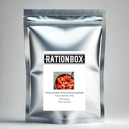 Rodajas de fresas - Aproximadamente 20 fresas liofilizadas - Vida útil: 25 años - Ración de emergencia