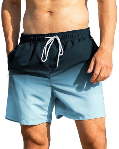 JustSun Short de Bain Homme Maillot de Bain Homme Boardshort Short Plage Étanche Short Séchage Rapide Filet avec Poches Zippées Dégradé Bleu XL