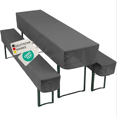 NYVI Biertischhussen Set NYVIGala Anthrazit - 3-teiliges Hussen-Set für Bierzeltgarnitur - Tischhusse für 50x220 cm Biertische & 2 Bierbankhussen für 220x25 cm Sitzbänke - Waschbar, Oeko-TEX 100