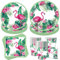 Sunshine smile Partygeschirr Flamingo,50 Stück Partygeschirr Hawaii,Geburtstagsdeko Mädchen Flamingo,Deko Geburtstag Mädchen Hawaii,Pappbecher Servietten Strohhalme Pappteller