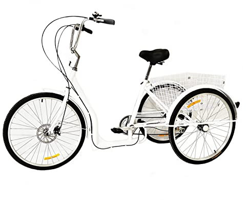 Haoxuesen 26-Zoll-Dreirad für Erwachsene, Modern Style Black Classic car Model Tricycle, City-Dreirad, 6-Gang, Comes with its own Basket and a seat with a Maximum Weight Capacity of 264.5 lbs.