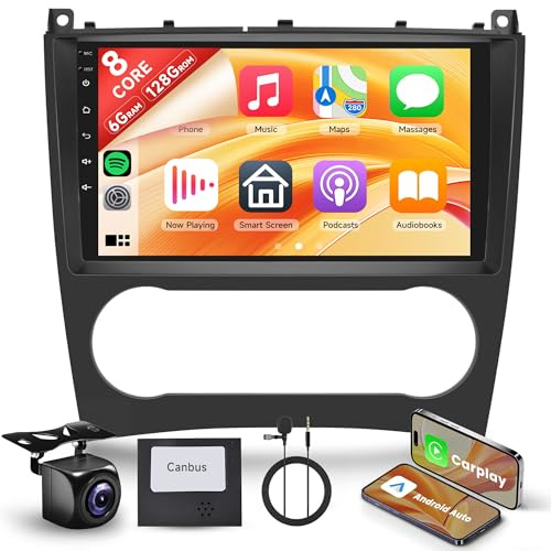 8 Core 6+128G Android Autoradio für Mercedes Benz Class C/GLK W203 W209 C180 C200 C203 C209 A209 2004-2011 Wireless Carplay 9 Zoll Autoradio Android Auto Mirror Link Bluetooth FM/RDS/EQ/DSP WiFi GPS