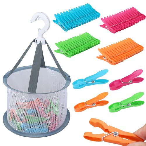 60 mollette da bucato con cestino, mollette senza impronte, mollette antivento in plastica per mollette da bucato e vestiti, calze