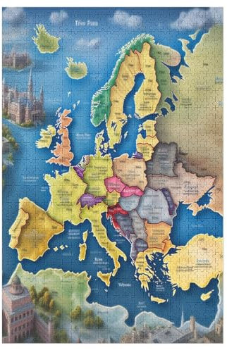 Map of Europe Puzzle 1000 Teile, Holzpuzzle Für Erwachsene Kinder, Impossible Puzzles, GesKükenlichkeitsspiel Für Die Ganze Familie 78×53cm