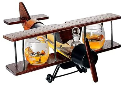APPLEUXE-1000ml Airplane Glass Decanter Set – Clear Glass Whiskey Decanter for Spirits, Scotch, Bourbon & Wine | Aviation-Themed Barware Gift for Men | Gift for Pilots & Whiskey Lovers