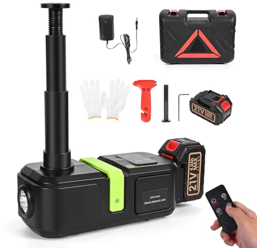 GJCrafts Elektrischer Wagenheber 21V, 5T Hebezeug mit 4000mAh Akku, Warnsymbol und LED-Leuchte, 150-540mm Hubhöhe, geeignet für Pkw, SUV, Limousine, MPV, LKW und Werkstattreparaturen