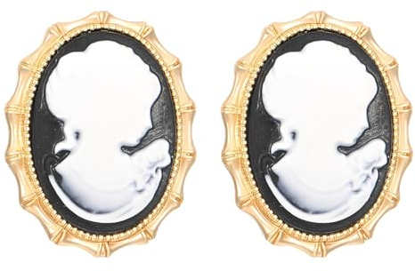 Vintage Portrait Cameo Ohrstecker für Frauen, viktorianisch inspiriert, Goldton, ovale Harz-Ohrringe, hypoallergen, klobig, Statement-Schmuckgeschenk