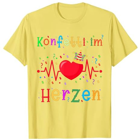T-Shirt mit Konfetti-Herzen, für Kostüm, Karneval, Outfit, Ärmel (Yellow, M)