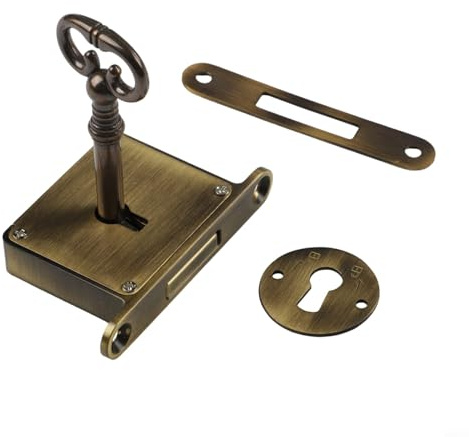 HaloModora Serratura vintage per cassetti in ottone con chiave per armadietti e mobili in stile antico in oro o bronzo (bronzo)