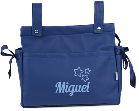 Mi Pipo - Bolso Carro Bebe Personalizado Panera con Nombre - Denim | Bolsa Carrito Bebé de Polipiel con Cremallera | Bolso Maternidad Organizador para Carrito | Fabricado en España | 37x33x13 cm