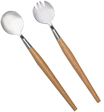 jojofuny Salad Servers Set with Stainless Steel and Wood Handles 2pcs Comfortable to Hold, No Rough Edges, Design for School Lunches and Picnics