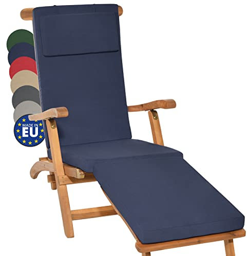 Beautissu Luxus Deckchair Auflage Sonnenliege 175x45x5cm LoftLux DC – Bezug Abnehmbar – Polsterauflage für Liegestuhl Auflage Gartenliege Polster – Liegenauflage Gartenmöbel Kissen Dunkelblau