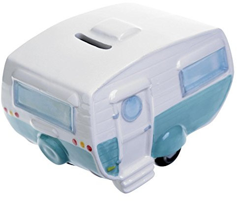 Wohnwagen Spardose - Wohnmobil Sparbüchse Sparschwein - blau weiß
