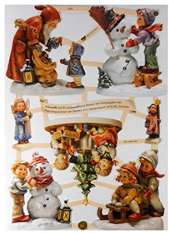 Glanzbilder EF 7506 Hummel Schneemann Weihnachten Schlitten Posiebilder Deko GWI 601