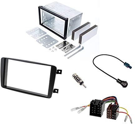 Audioproject A298 - Kit de montage d'autoradio double DIN pour Mercedes Classe C W203 CLK W209 Viano Vito Cadre de montage en métal Adaptateur radio 2 adaptateurs d'antenne ISO DIN