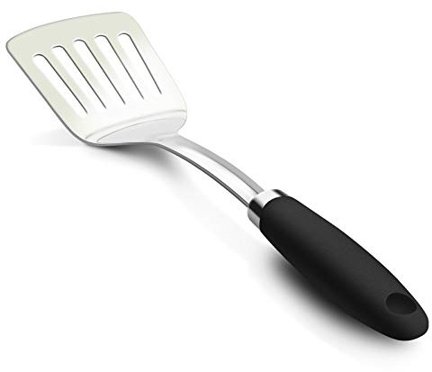 JXWING Stainless Steel Slotted Turner Spatula, Thin Edge Turner, Silver | Thin-edge Metal Spatula for Cast Iron and Stainless Steel Pans; Flips Eggs, Pancakes Burgers; Dishwasher Safe
