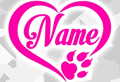 HR-WERBEDESIGN 1x Aufkleber Pfote Pfoten Hunde Wunschname Herz Sticker Auto Fun Tatze Name paw Dog