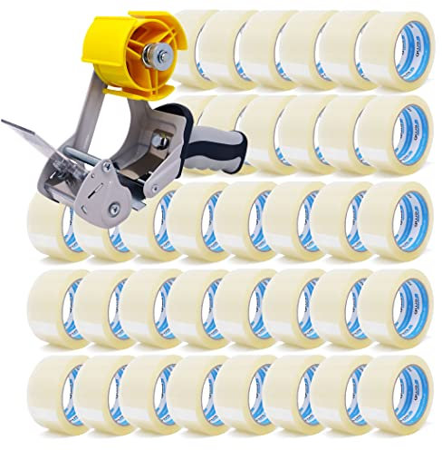 gws Verpackungs-Set mit robustem Lager/-Industrie Abroller und 36 Rollen Transparent 66m x 50mm zum Verpacken von Paketen - Hohe Klebekraft - Einfache Bedienung - Profi-Qualität