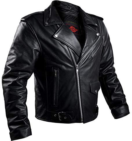 Giacca in pelle da moto, sportiva, stile Brando, da uomo, colore: nero, taglia M