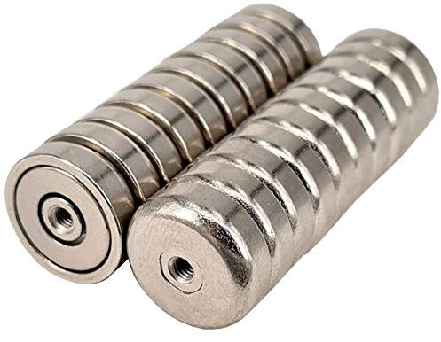 Neodym Magnet mit Gewinde Bohrung - Extra Starke Topfmagnete D 16 mm - 5 KG Zugkraft - Flachgreifer Rund mit M3 Gewindebohrung Innengewinde [20 Stück]