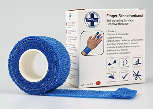 10x Fingerschnellverband/Fingerpflaster, wasserfest, selbsthaftend, elastisch, latexfrei, 2,5 cm x 5 m, HierBeiDir MEDICAL, blau