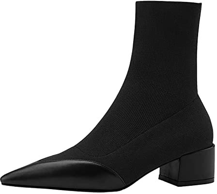 Boot Donna Stivaletti Stivali Invernali Scarpe Moto estive Stivali Donna Tessuto Elasticizzato a Rete Tacco Quadrato Caviglia Stivaletti Casual a Punta Nuda (36,Nero)