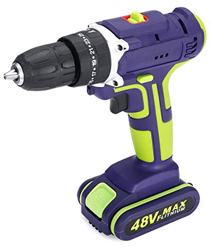 BouBou 3 In 1 Hammer Drill 48V Cordless Drill Double Speed Power Drills Led Lighting 1Pcs Large Capacity Battery 50Nm 25+1 Torque Electric Drill