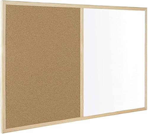 KAV Tableau blanc et tableau en liège (2 en 1) avec cadre en bois | Tableau d'affichage mural et effaçable à sec pour bureau, école, maison (300 x 400)