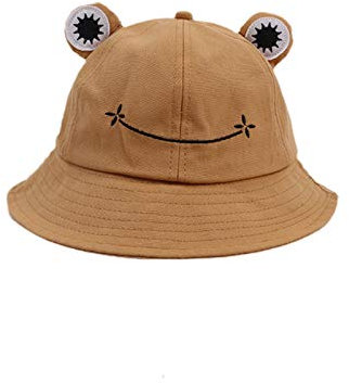 Fischerhut für Erwachsene, Frosch-Angler, Sonnenhut, Sommerhut aus- Baumwolle, niedlicher Frosch-Hut für Frauen Khaki Kinder (53–55 cm)