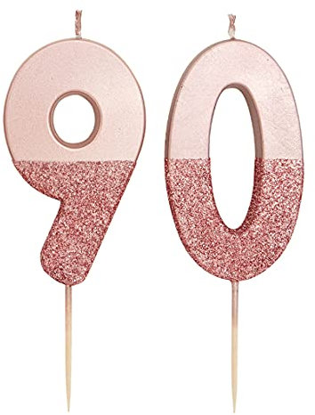 Talking Tables 90th Rose Gold Birthday Number Cake Candle Topper Dipped in Glitter