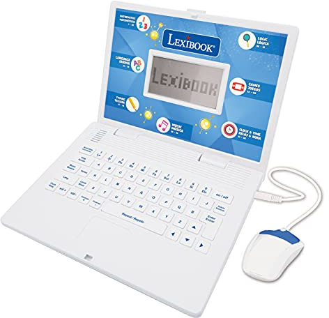 Lexibook, JC598i2 - Computer Portatile educativo e bilingue Spagnolo/Inglese, Giocattolo per Bambini con 124 attività per Imparare Matematica, dattilografia, logica, Lettura dell'orologio, Giochi e