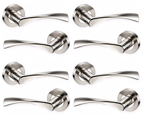 Haven Heritage - Chrome & Satin Duo Twist Door Handle Set, Interior Latch Lever on Rose, Door Latch Chrome, Door Handle Latch, Privacy Lockable Handle for Bathroom, Bedroom, Front Door, (4 Pack)