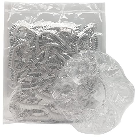 100 Einweg-Duschhauben aus transparentem Kunststoff mit Gummizug (1x 100er Pack)