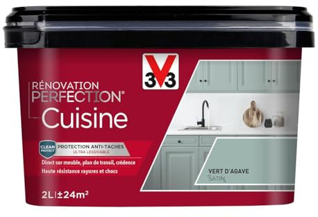 V33 Peinture de rénovation cuisine, Rénovation perfection Vert d'Agave satin 2L