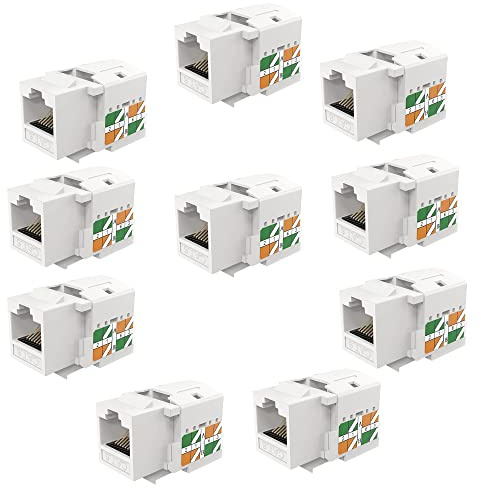 CENPEK 10-Pack Cat6 RJ45 Keytone Jack (Cat 6 / Cat6 Keystone Jack) in White with Keytone Punch-Down Stand