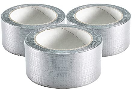Packung mit 3 Rollen, Amerikanisches Klebeband, extra stark, Grau, silberfarben, 5 cm x 25 m, wasserdicht, professionelle Qualität, selbstklebendes Klebeband, hohe Beständigkeit gegen Gewicht