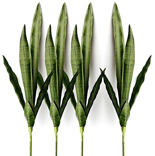 Ollain 4 plantas artificiales Sansevieria de 30 pulgadas de alto, plantas falsas de serpiente falsa para interiores y exteriores, hogar, jardín, oficina, decoración de tienda (verde oscuro)