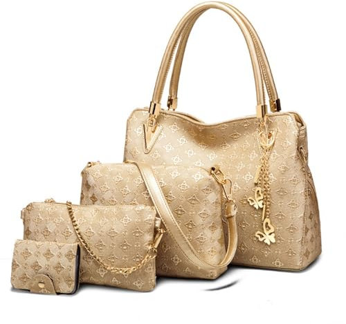 HAWEE Damen Handtaschen Set Elegant Shopper Schultertasche PU-Leder Handtasche Kleine Umhängetasche Handy Geldbörse Kartenhalter 4-teiliges Set