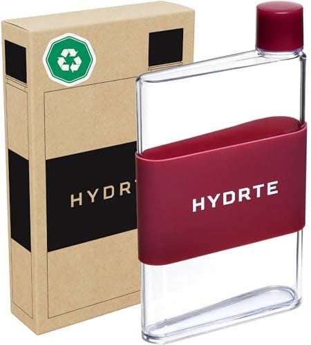 Hydrte | The Flat Water Bottle | Leakproof Flat | BPA Free Plastic | The Ultimate Handbag Thin Water Bottle | Fits Into Any Bag (350ml, Ruby Red)